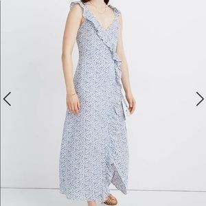 Madewell Blue Floral Ruffle Maxi Dress